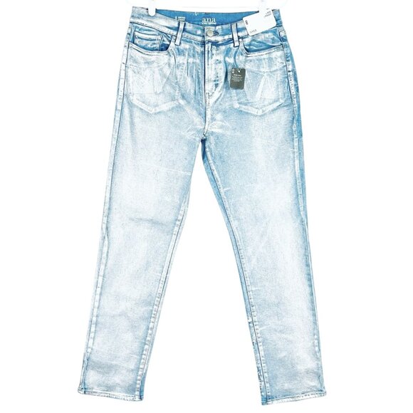 a.n.a. Women's High-Rise Straight Stretch Metallic Effect Silver Jeans Sz 8 NWT - Picture 1 of 14